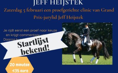 Proefgerichte clinic Jeff Heijstek – Startlijst